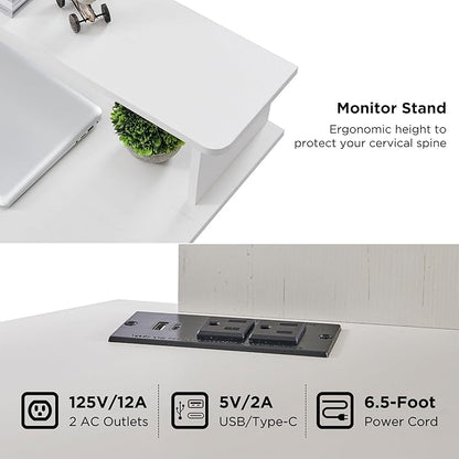 T4TREAM 60" Electric Standing Desk - L Shaped Desk with Monitor Stand, Charging Station & Remote Light, Home Office & Gaming Corner Computer Desk, Antique White