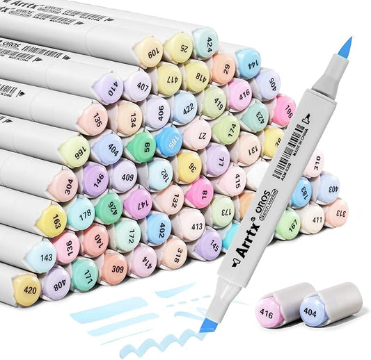 Arrtx Pastel Markers Oros 66 Colors, Oros Dual Tip(Brush & Chisel) Sketch Art Markers for Artist Adult,for Sketching, Coloring, Calligraphy,Drawing
