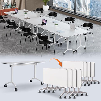 Folding Conference Table,Conference Room Tables with Flip-Top Design,Large Mobile Training Table,Rolling Seminar Meeting Table with Caster,Modular Seminar Tables for Office Meeting (8pack, 61in)