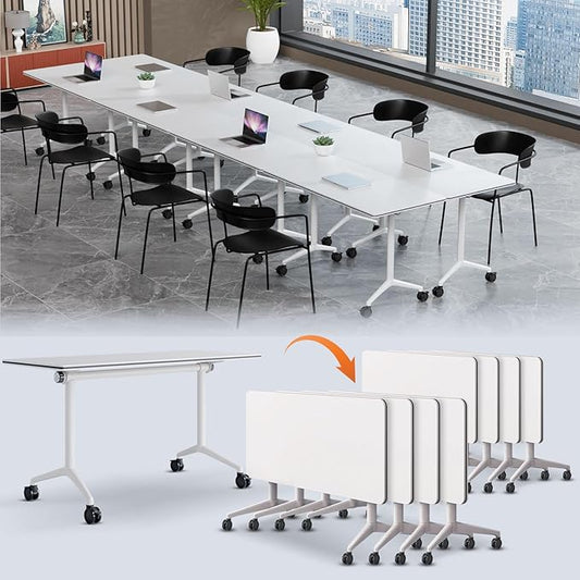 Folding Conference Table,Conference Room Tables with Flip-Top Design,Large Mobile Training Table,Rolling Seminar Meeting Table with Caster,Modular Seminar Tables for Office Meeting (8pack, 61in)