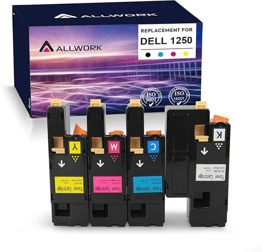 Dell 1250 Compatible Toner Cartridge Replacement for use in Dell 1250c Dell 1350cnw 1355cn 1355cnw 1755nf 1755nfw c1760nw c1765nf c1765nfw Printer (KCMY, 4-Pack)