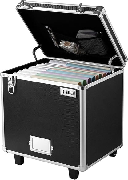 VEVOR Portable File Storage Box, 15.6 x 12.6 x 15 inch Internal Chest Size, Locking Mobile Business Case with Telescopic Handle, Hand pull File Case for Office Home, Offices, Hospitals, Banks