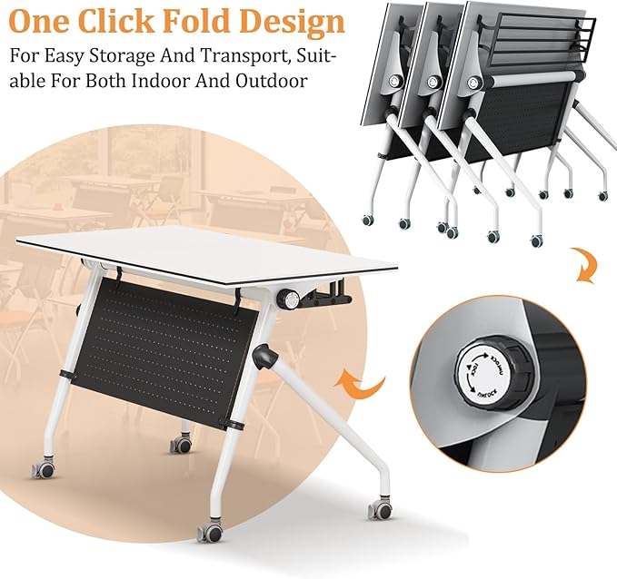 Conference Table,Folding Rectangle Meeting Table for 12 People,55.1in Rolling Training Business Tables,Mobile Conference Room Tables with Wheels,Foldable Modern Seminar Tables for Office,Meeting Room