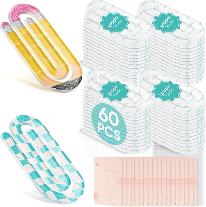 60 Set Sublimation Paper Clips Blanks Bulk, Jumbo Sublimation Acrylic Paperclip Bookmark Clips with 60Pcs Back Card for Heat Transfer DIY Crafts, Office School Supplies, Back to School Gifts