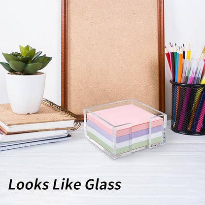 Acrylic Sticky Note Holder, 3 x 3 Crystal Clear Acrylic Notepad Holder Sticky Note Dispenser for Dorm Room and Office Desk Organizer