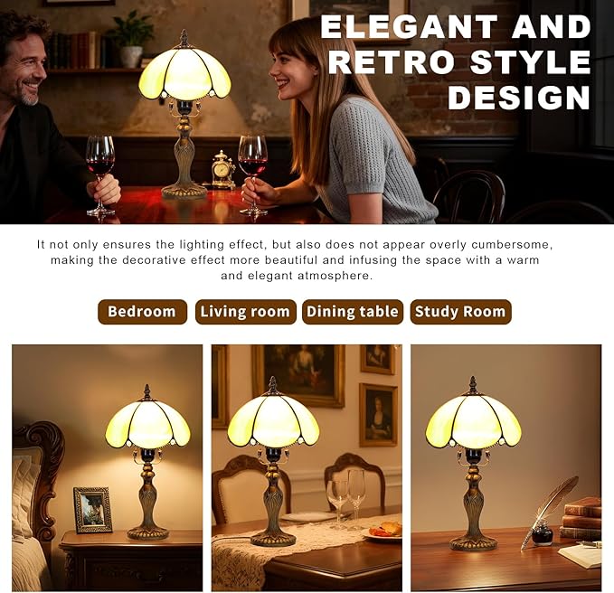Stained Glass Lamp, Simple European Table Lamp, 8 Inch Small Antique Lamp, for Bedside Nightstand Bedroom Living Room Home Office