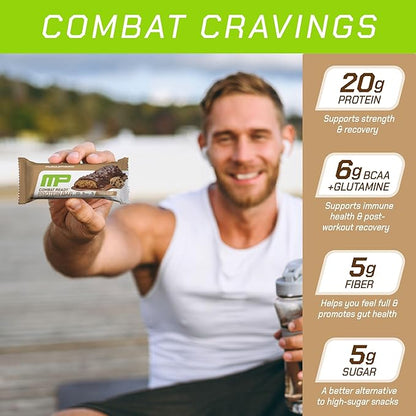 Muscle Pharm Combat Ready Chocolate Chip Cookie Dough Protein Bar,High Protein Bars,Combat Cravings,Fuel Performance & Meet Energy Demands,20g Protein from Whey Protein,5g Fiber,Gluten Free,4 Bars