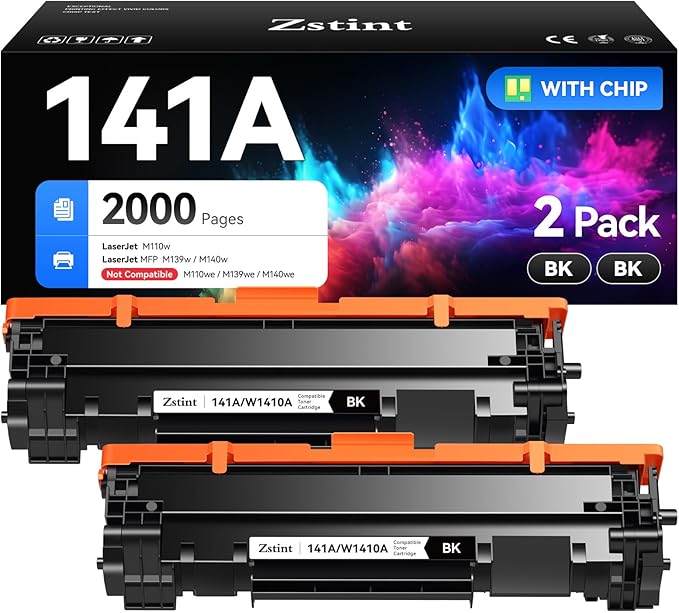 141A Toner Cartridge 2-Black Replacement for HP 141A W1410A 141X W1410X Toner Compatible for HP Laserjet Pro M110w MFP M140w M139 Printer Ink M110we M140we M139we Laser All-in-One with chip High Yield