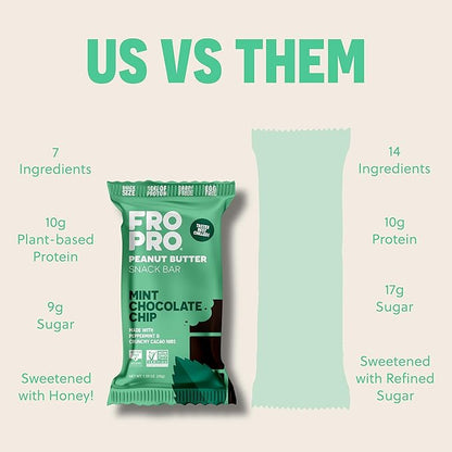 FROPRO Plant Protein Snack Bars - Plant Based Protein Bars, All-Natural, Gluten, Dairy, & Soy Free, High Protein Bars with Low Calories | Mint, 12 Pack