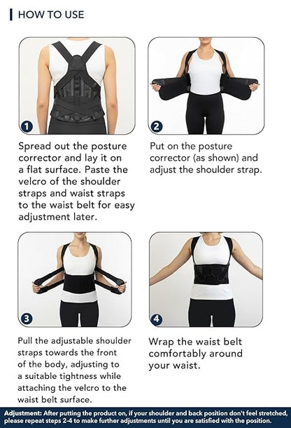 Posture Corrector for Women & Men, Back Brace Advanced Full Back Support for Upper & Lower Back Pain Relief, Spine, Neck, and Hump, X-Style Medical-Grade Lumbar Support System with Adjustable Shoulder Straightener and Breathable Design for Long Sitting...