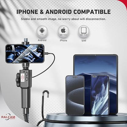Two-Way Articulating Borescope for iPhone & Smartphone, Ralcam 5.5mm/0.21in Endoscope Camera with Light, HD Inspection Snake Camera with Battery for Engine, Pipe, HVAC Inspection