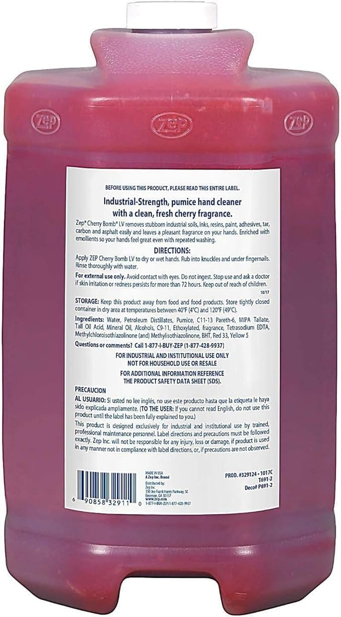 Zep Cherry Bomb Industrial Hand Cleaner Gel with Pumice - 1 Gallon (Case of 4) - 1049525 - Heavy-Duty Shop Grade Formula, Four Pumps Included