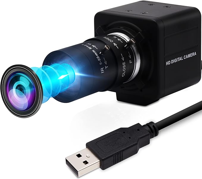 USB Camera 1080P High Speed 260fps 5-50mm 10X Optical Zoom Lens 2MP USB Webcam Manual Close up Zoom in and Out,UVC Computer Comference Golf Swing Camera for Raspberry Pi Windows Mac