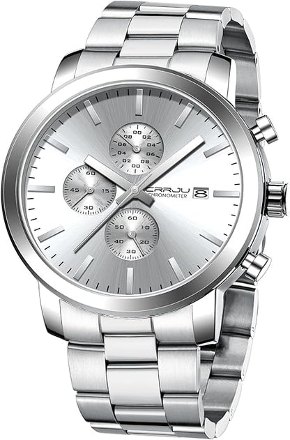 CRRJU Mens Stylish Casual Quartz Watches for Men Luxury Waterproof Calendar Chronograph Japan Movement Wristwatches