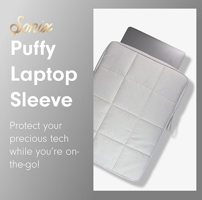 Sonix | Puffy Laptop Sleeve | 15-16 Inch, Quilted Pillow Puffer Laptop Carrying Case, Computer Sleeve | Ivory