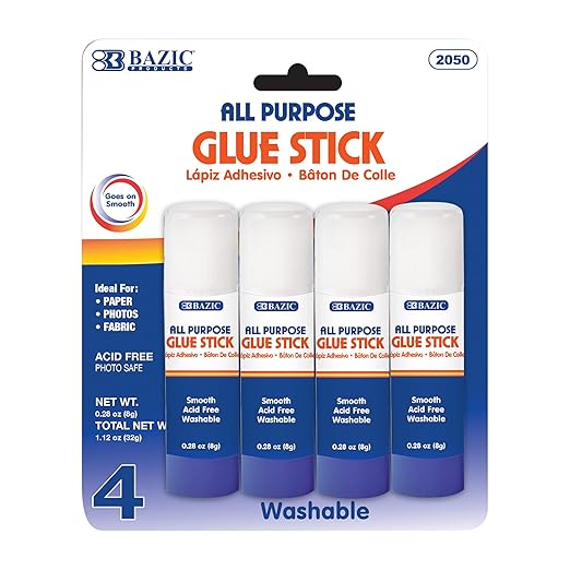 BAZIC Products Premium Glue Stick 8g/0.28 Oz.,White Glue Sticks, Multi-Purpose Acid Free, for Photos Paper Art Craft at School Home Office (4/Pack), 24-Pack