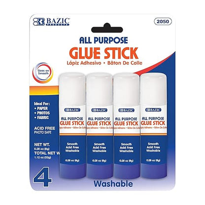 BAZIC Products Premium Glue Stick 8g/0.28 Oz.,White Glue Sticks, Multi-Purpose Acid Free, for Photos Paper Art Craft at School Home Office (4/Pack), 144-Pack