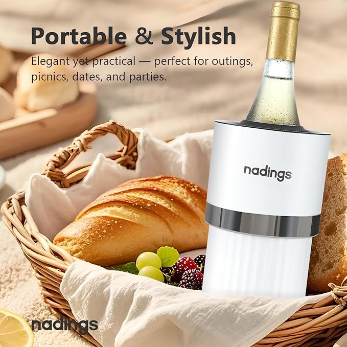 Wine Chiller for 750ml Bottles | Portable & Iceless, Keeps Wine/Champagne/Beer Cold 6+ Hours | Vacuum Insulated Stainless Steel | Ideal for Outdoor, Parties & Gifts – White
