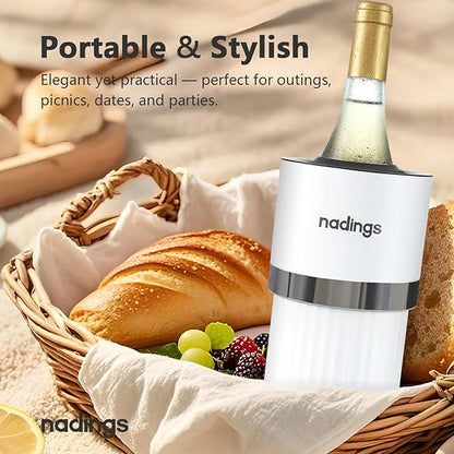 Wine Chiller for 750ml Bottles | Portable & Iceless, Keeps Wine/Champagne/Beer Cold 6+ Hours | Vacuum Insulated Stainless Steel | Ideal for Outdoor, Parties & Gifts – White