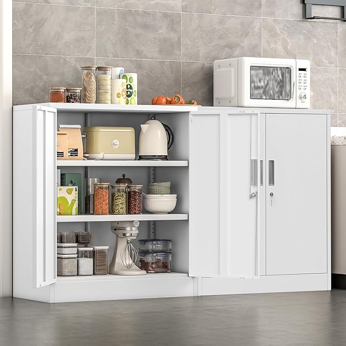 Metal Storage Cabinet with Locking Doors and Adjustable Shelves, 36.2" H Steel Storage Cabinet for Garage, Home, Office, Utility Room-White