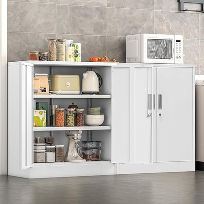 Metal Storage Cabinet with Locking Doors and Adjustable Shelves, 36.2" H Steel Storage Cabinet for Garage, Home, Office, Utility Room-White