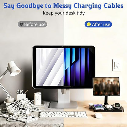 6-in-1 Wireless Charging Station for Apple Products with Clock, 7-Color RGB and Foldable,30W Multiple Devices Wireless Charging Stand for iPad Stand, for iphone17, for AirPods, for Apple Watch