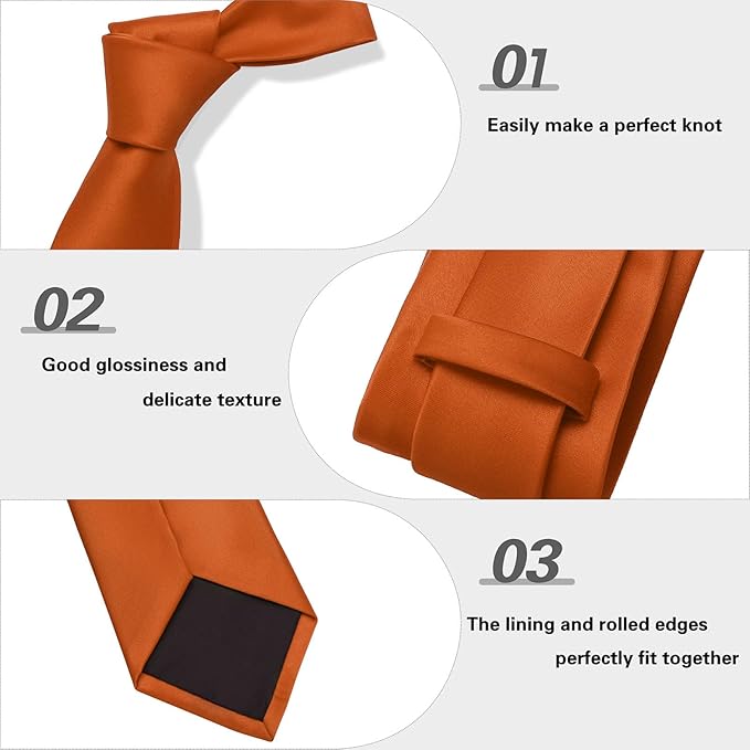 PenSee Men's Tie Set Solid Pure Color 3.15" (8CM) Classic Formal Plain Necktie and Pocket Square Set For Men