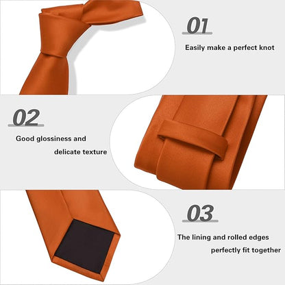 PenSee Men's Tie Set Solid Pure Color 3.15" (8CM) Classic Formal Plain Necktie and Pocket Square Set For Men