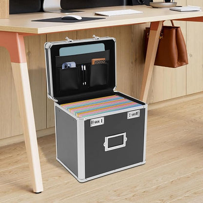 Storage File Boxes, Locking File Organizer Box, 13.5” Portable with Handle, Large Capacity Combination Box, Lockable File Cabinet, Secure Document Box for Letters, Office