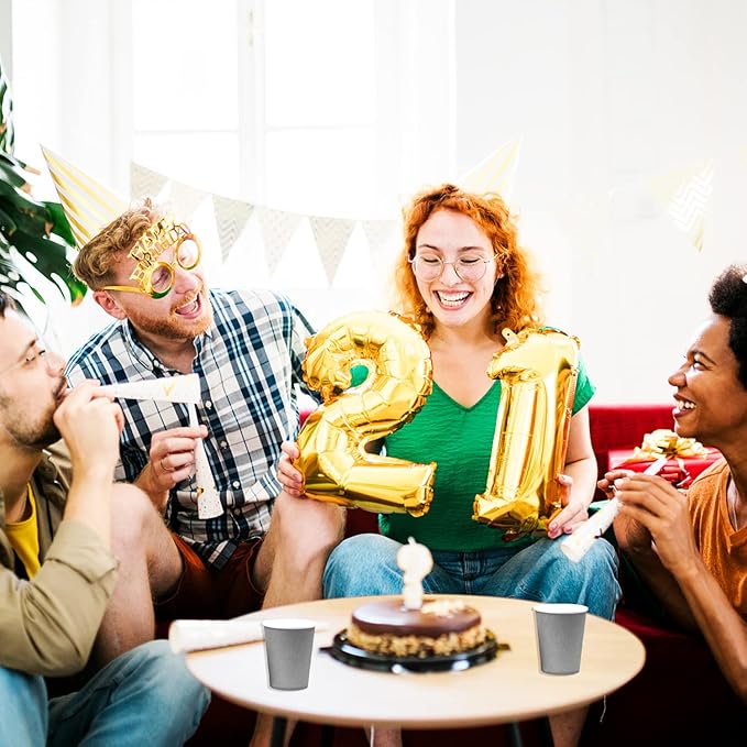 Silver Disposable Paper Cups,60pcs Paper Cups For DIY Wedding Party Picnic BBQ Travel and Event 8OZ (Silver)