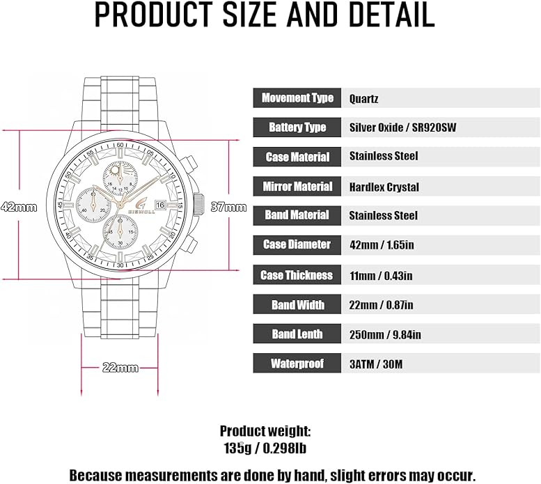 Distinctive Mens Analog Chronograph Watches with Auto Date & Multi Subdials, Fashion Casual Sport Quartz Wrist Watches with Luminous, 3ATM Waterproof, Valentines Day Gifts for Him, Boyfriend, Husband, Dad