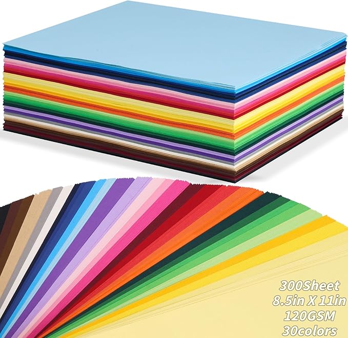 300 Sheets Construction Paper Bulk Set 8.5x 11, 30 Colors Cardstock Colored Art Cardstock Heavy Duty Craft Paper for Kids Scrapbook School Office Printing DIY Craft, 120gsm 32lb