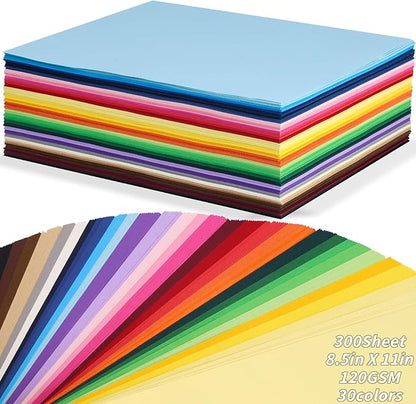 300 Sheets Construction Paper Bulk Set 8.5x 11, 30 Colors Cardstock Colored Art Cardstock Heavy Duty Craft Paper for Kids Scrapbook School Office Printing DIY Craft, 120gsm 32lb