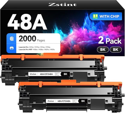 48A Black Toner Cartridge 2-Pack High Yield with Chip Replacement for HP 48A CF248A Compatible with HP LaserJet Pro MFP M28a M28w M29a M29w M15a M15w M16a M16w M30w M31w M15 M16 M28 M29 Printer