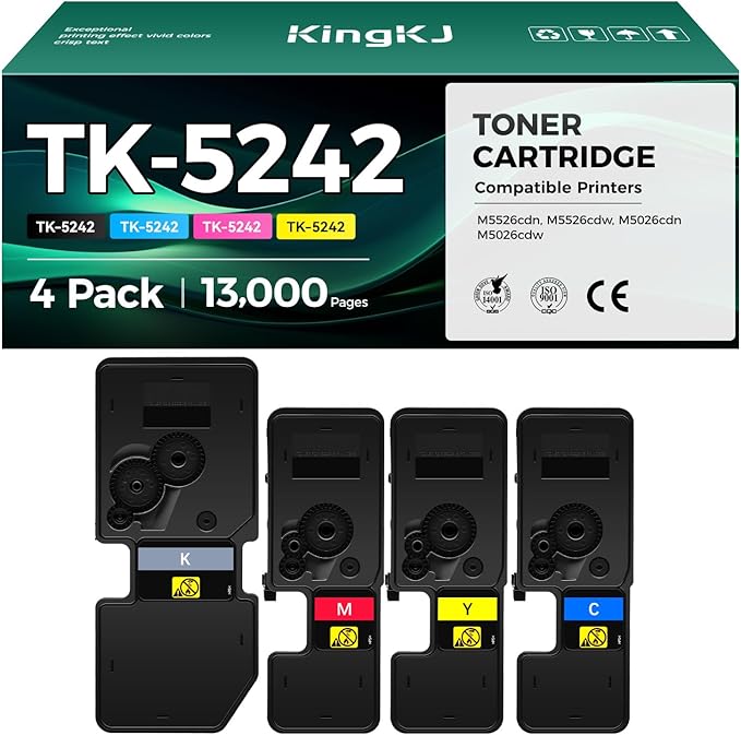 TK-5242 TK5242 Toner Cartridge Set 4-Pack High Yield Replacement for Kyocera 1T02R70US0 1T02R7CUS0 1T02R7BUS0 1T02R7AUS0 Compatible for Kyocera ECOSYS M5526cdn M5526cdw M5026cdn M5026cdw Printer Black