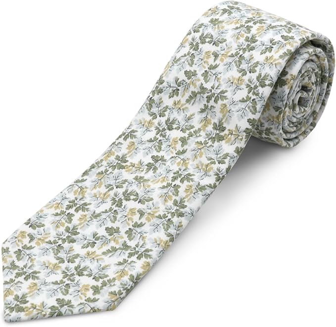 Cotton Floral Ties for Men 2.76" Men's Skinny Tie Linen Flower Printed Neck Tie for Wedding Dating Party