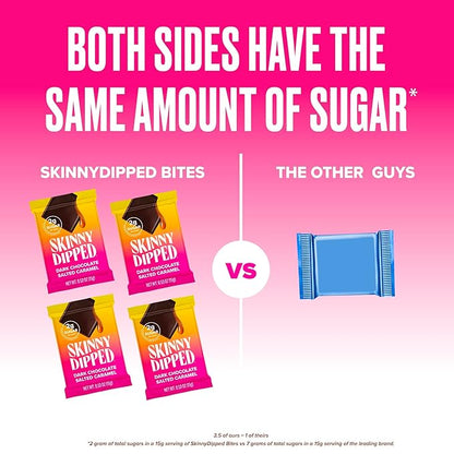 SkinnyDipped Dark Chocolate Salted Caramel Bites, 2g Sugar per Piece, Keto Friendly, Low Calorie Gluten Free, 4 Pack