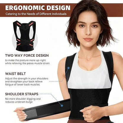 Posture Corrector Back Brace for Men and Women, Adjustable Full Back Support for Posture Improvement & Pain Relief, Shoulder Straightener for Spine Alignment & Posture Correction, Size L(35-42in)