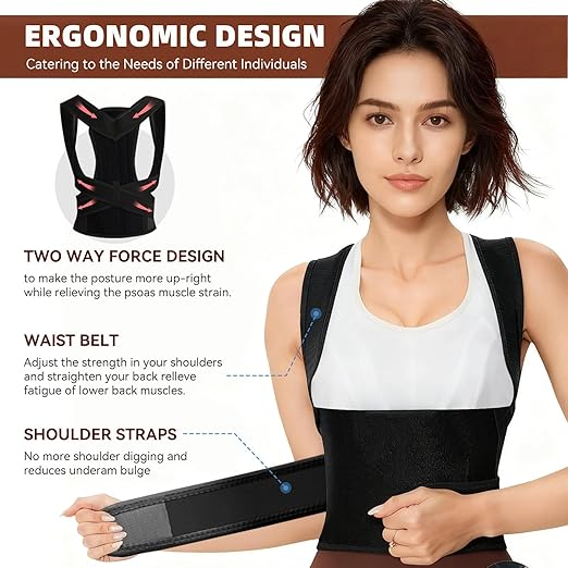 Posture Corrector Back Brace for Men and Women, Adjustable Full Back Support for Posture Improvement & Pain Relief, Shoulder Straightener for Spine Alignment & Posture Correction, M(30.3-35in)
