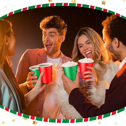 Nosiny 240 Pieces 8 oz Christmas Disposable Cups Red Green Christmas Paper Coffee Cups for Hot Cold Beverage Chocolate Tea Cocoa, Xmas Holiday Table Decorations