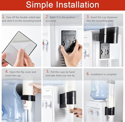 Cup Dispenser, Wall Mount Water Cooler Cup Holder Fits 5oz - 7oz Disposable Paper Plastic Cups for Home Office Hospital Cups Organizer, Adhesive Paste or Screw Install (Black, Medium)