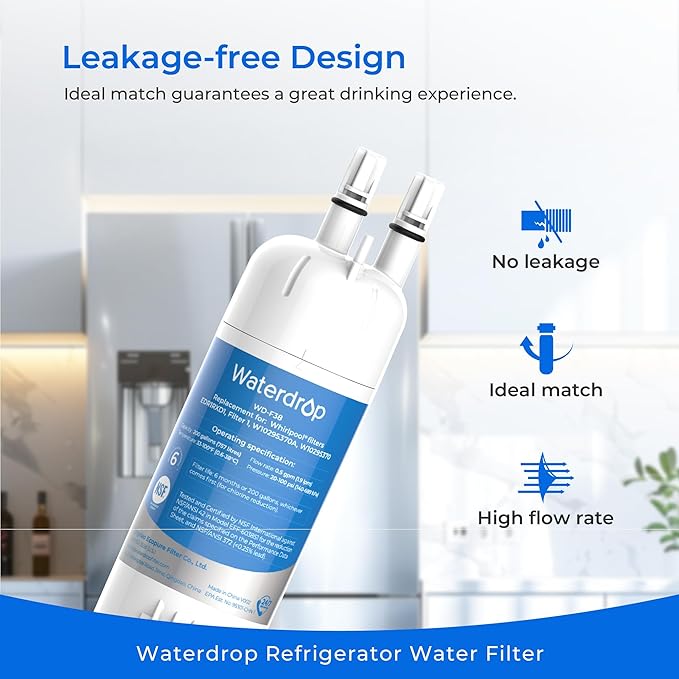 Waterdrop EDR1RXD1 Replacement for Everydrop® Filter 1, Whirlpool® W10295370A, EDR1RXD1B, P8RFWB2L, P4RFWB, WD-F38, Kenmore® 46-9081, 46-9930 Refrigerator Water Filter, 3 Pack