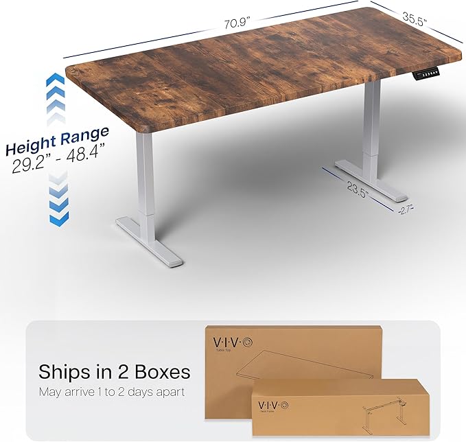 VIVO Electric 71 x 36 in Rustic Standing Desk, Memory Height Adjustment, 1B Series, Vintage Brown Top Gray Frame, DESK-KIT-1G7N-36