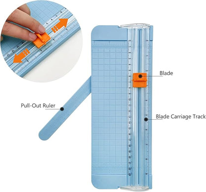 Paper Cutter, A4 Paper Trimmer with Security Safeguard & Side Ruler Portable Straight Edge Cutter for Scrapbooking Craft Paper, Photos, Label, Cardstock (Blue)