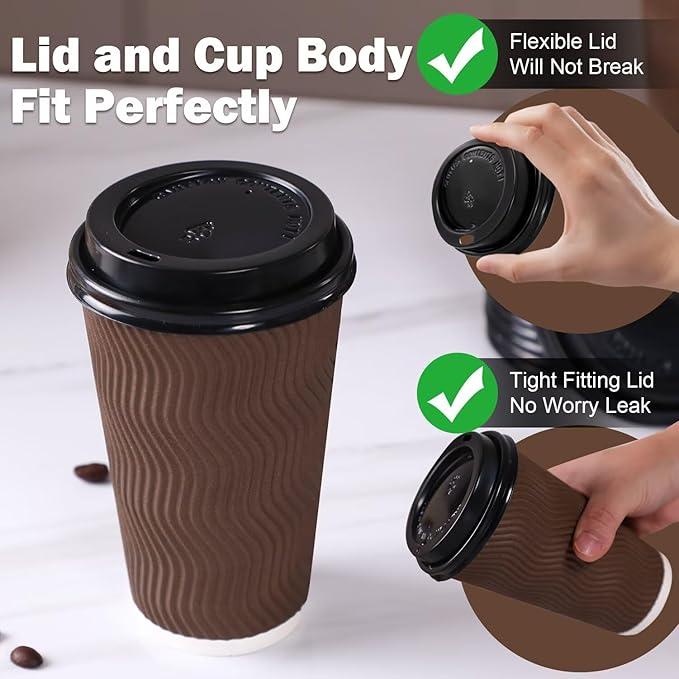 16 oz Coffee Cups with Lids 50 Pack, Disposable Coffee Cups with Lids, Insulated To Go Paper Coffee Cup for Hot Cold Drinks