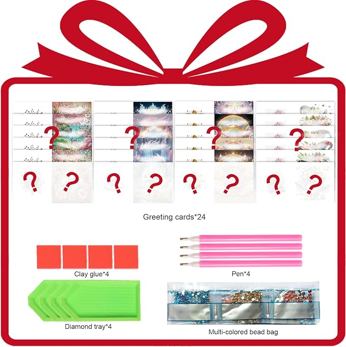 24 Pack DIY Diamond Art Greeting Cards Surprise, 5D Diamond Painting Card Kit with Envelopes for Adults, Handmade Crystal Rhinestone Art Card Craft Gift, Diamond Art Birthday Christmas Thank You Cards