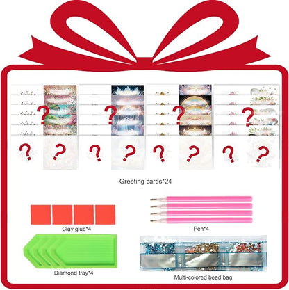 24 Pack DIY Diamond Art Greeting Cards Surprise, 5D Diamond Painting Card Kit with Envelopes for Adults, Handmade Crystal Rhinestone Art Card Craft Gift, Diamond Art Birthday Christmas Thank You Cards