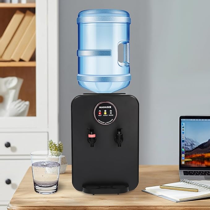 Countertop Water Dispenser, Hot and Cold Water Cooler with 3 Temperature Settings 1.19 to 4.99 Gallon Essential Water Machine Top Loading Water Dispenser for Home Office Dorm