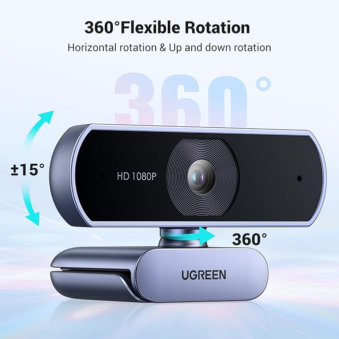 UGREEN 1080P Webcam with Microphone, Full HD USB Web Camera, 85° FOV, Noise-Canceling, Plug and Play, Auto Light Correction, Video Webcam for Streaming/Conferencing, Zoom/Skype/YouTube, Switch 2