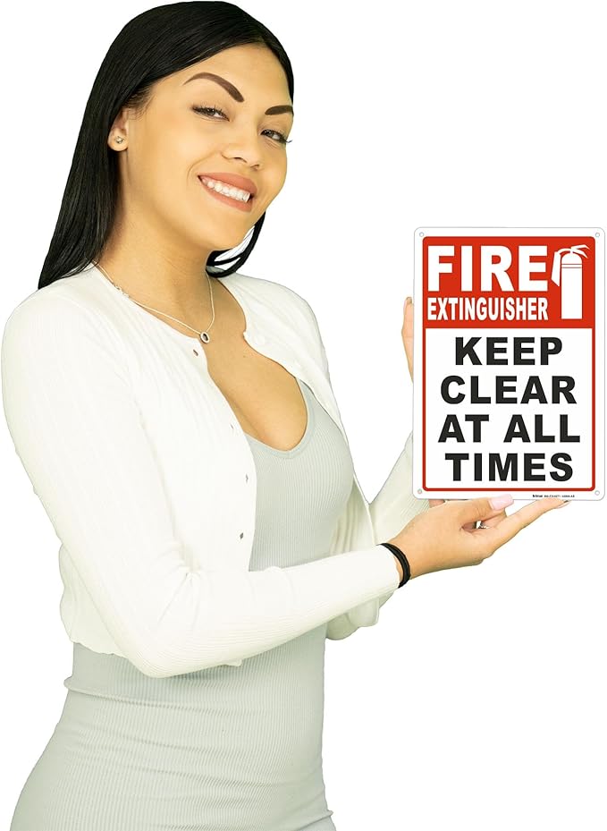 Brimar - 7 x 10" - Fire Extinguisher Keep Clear Sign - Polyethylene Plastic - Bold Text And Symbol - Easy Installation